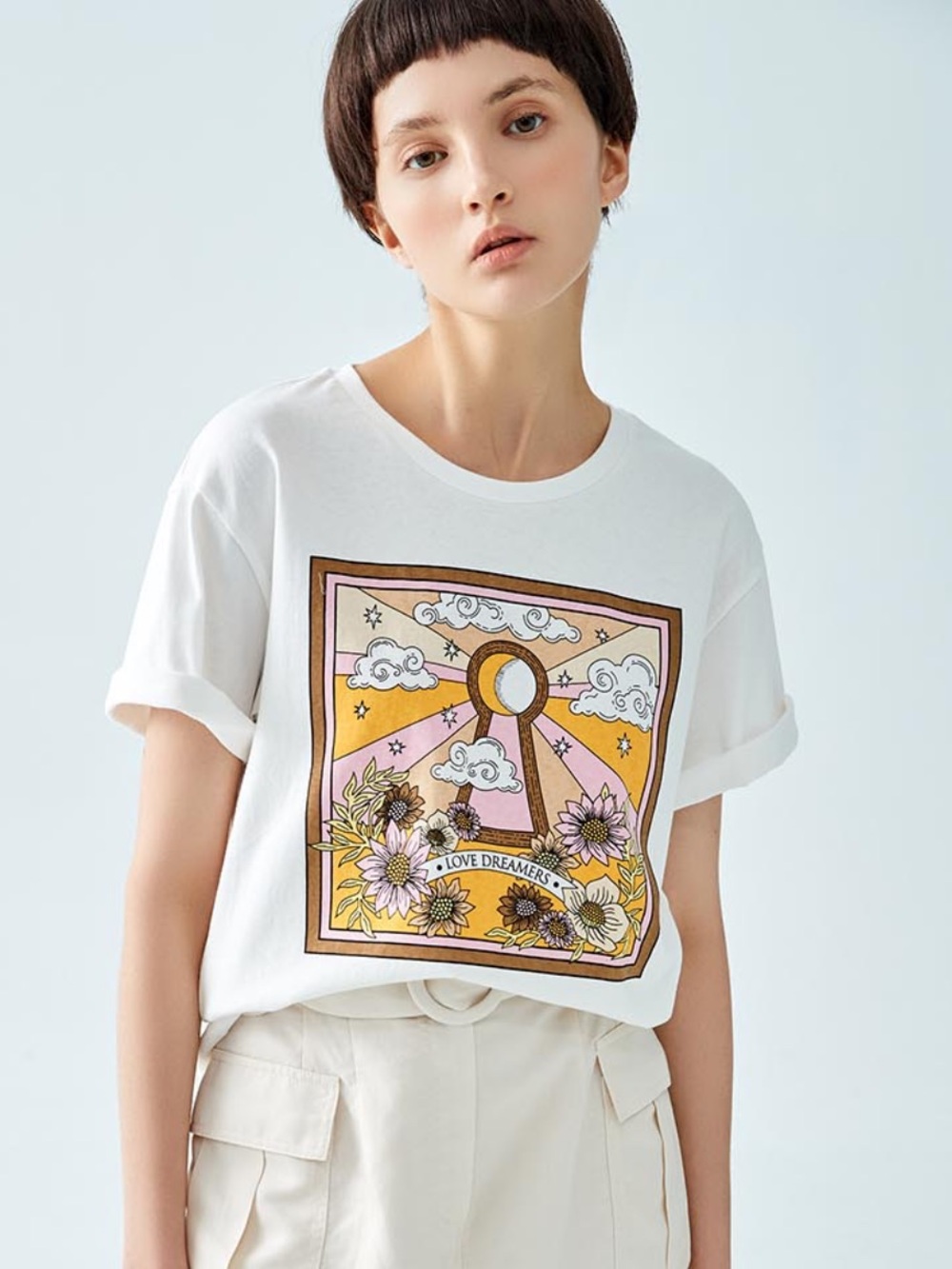 Sandro Paris Love Dreamers Graphic Tee White Graphic T Shirt Size 0 XS Cotton